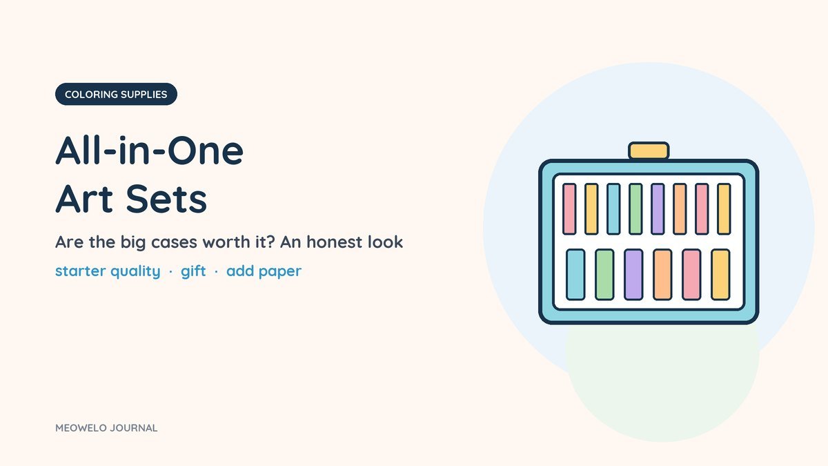 All-in-One Art Sets: an open blue art case with rows of colored pencils and markers