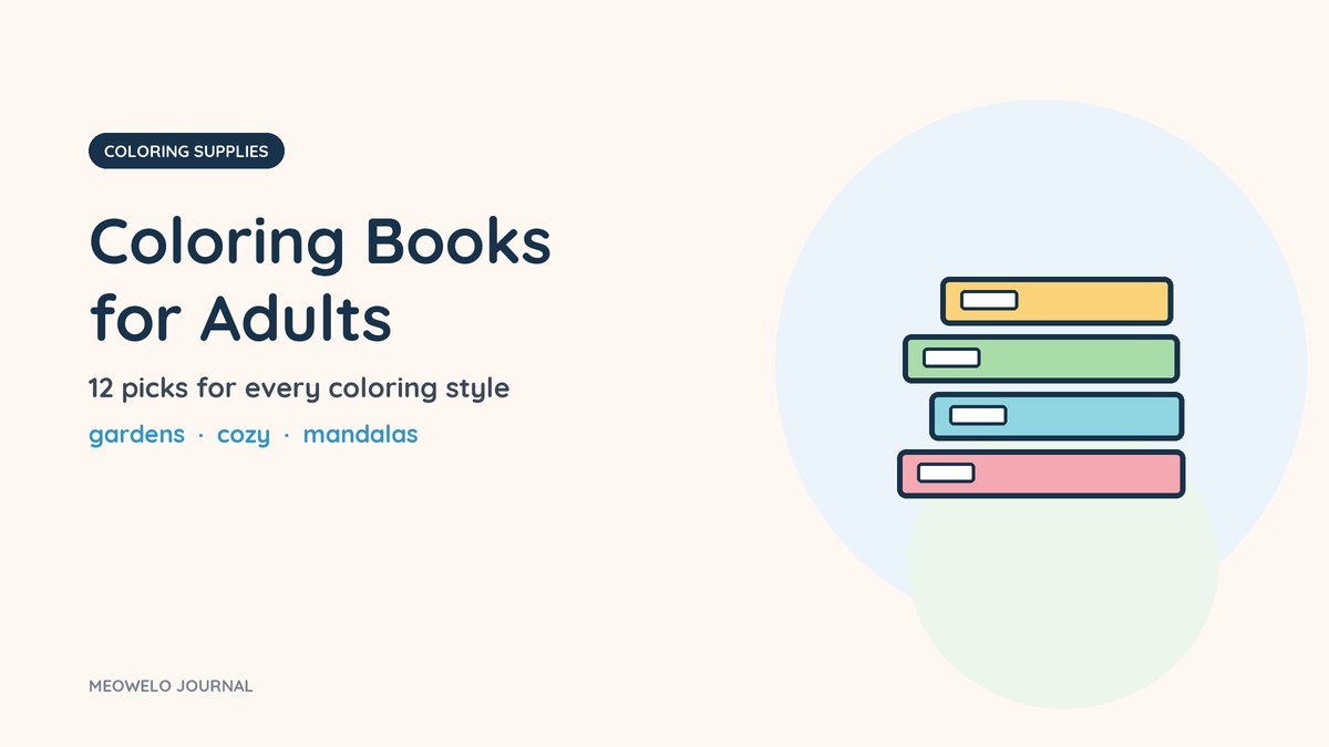 Coloring Books for Adults: a stack of four colorful coloring books with blank labels