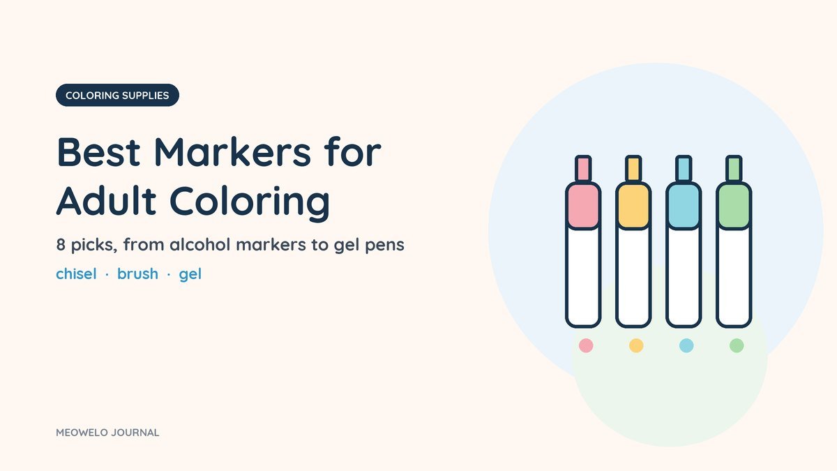 Best Markers for Adult Coloring: four illustrated markers with colored caps and color dots