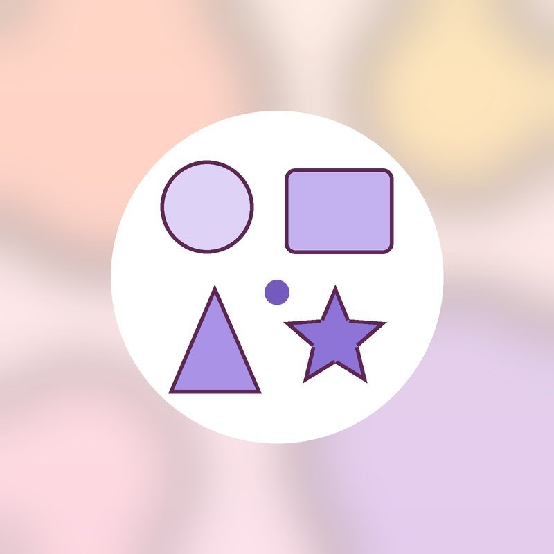 A circle, a square, a triangle and a star all in shades of lilac