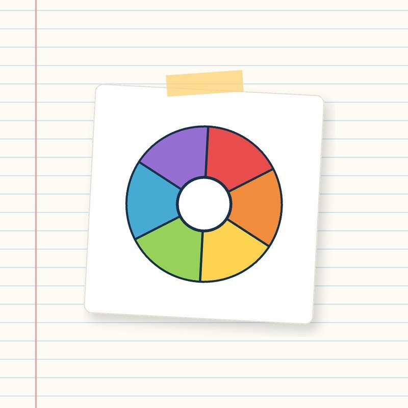 A six-color wheel in red, orange, yellow, green, blue and purple