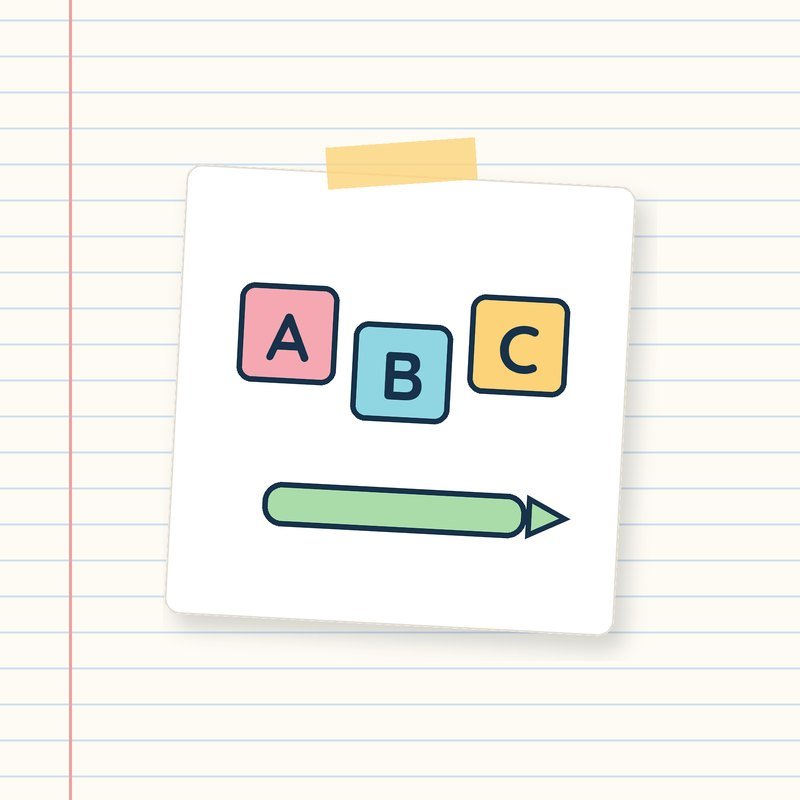 Colored letter blocks A, B and C above a green crayon