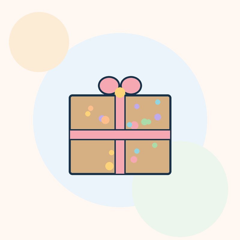 A kraft paper parcel covered in colorful dots with a pink bow
