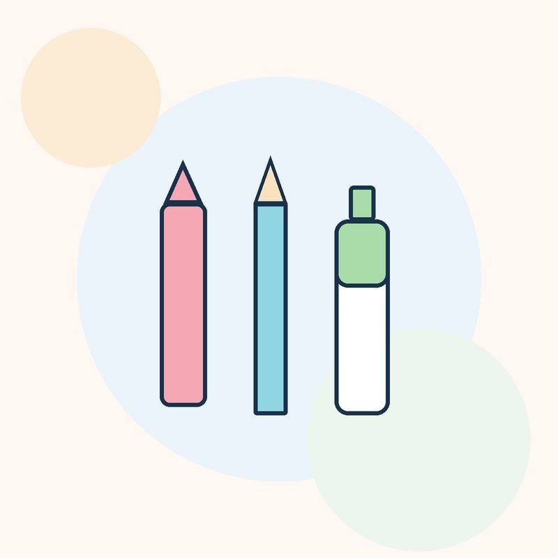 A crayon, a colored pencil and a marker standing side by side