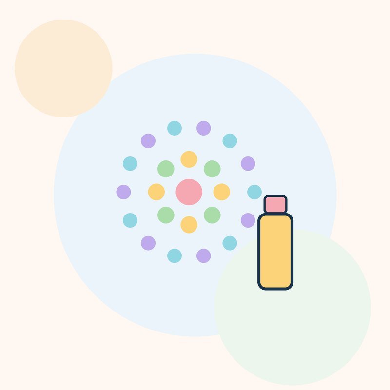 A colorful dot mandala in rings beside a yellow dot marker