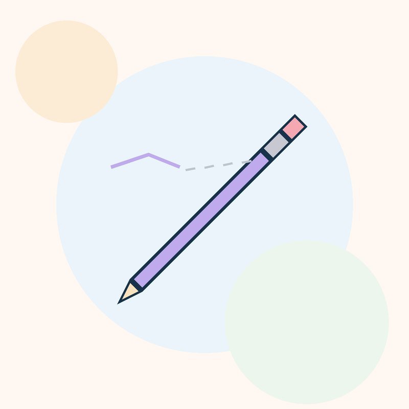 A lilac pencil with a pink eraser and a line fading into gray dashes