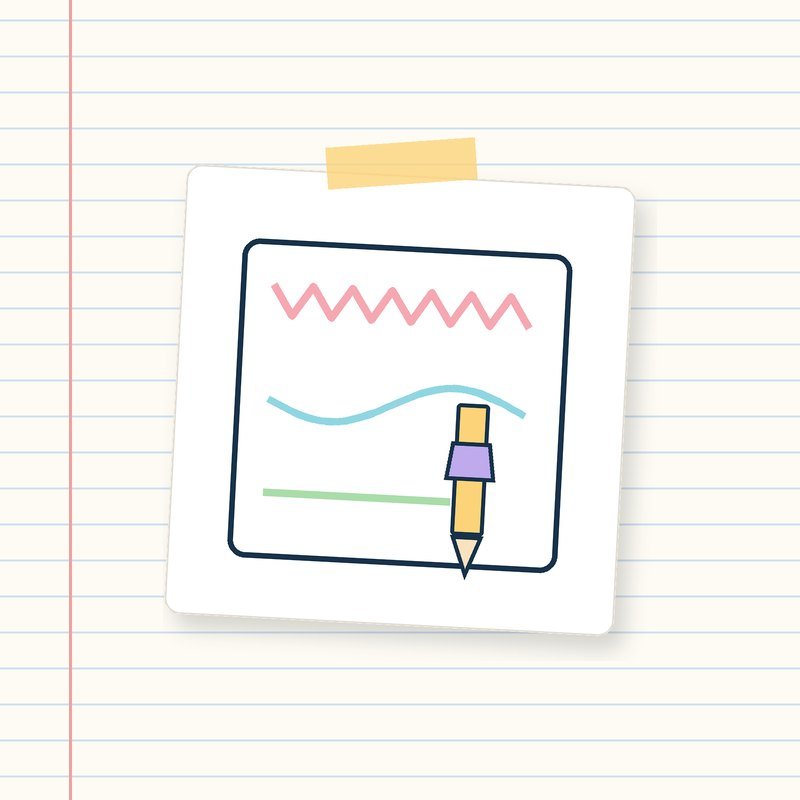 A zigzag, a wave and a straight line in color, the last finished by a pencil with a grip