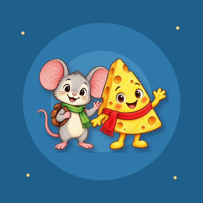 Pico and Cheddo from Meowelo beside six small coloring pages