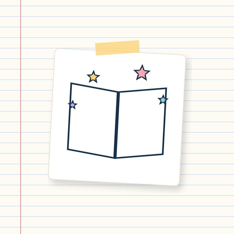 An open book surrounded by small colored stars