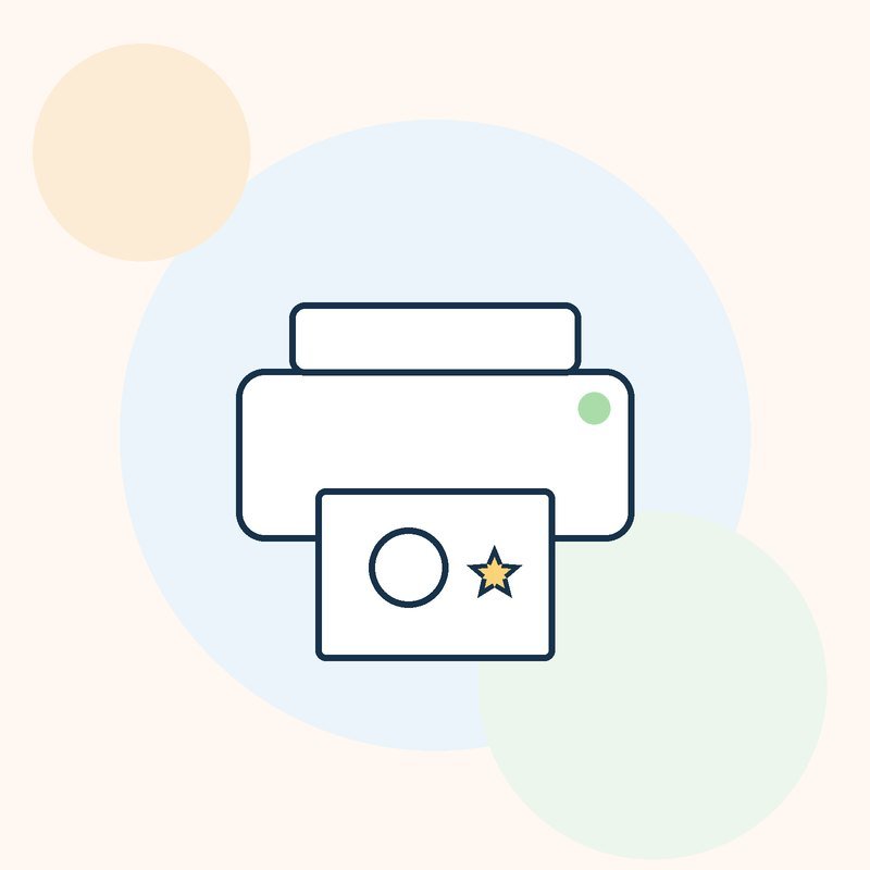 A home printer printing a page with a moon and a star outline