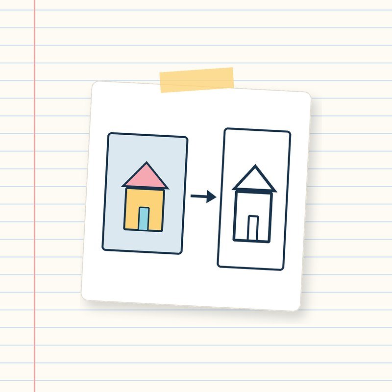 A colored photo of a house turned into a black outline page