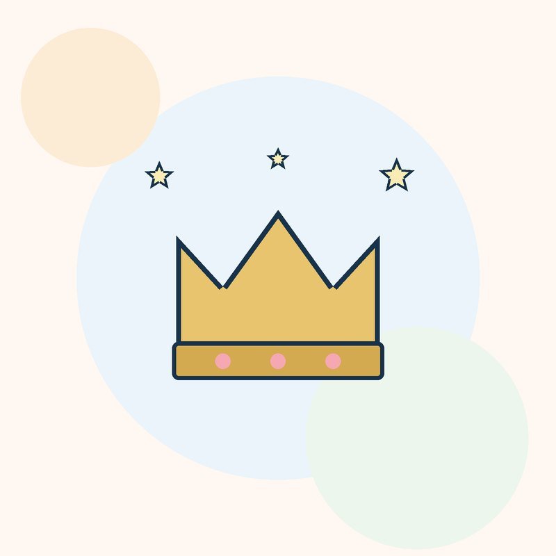 A gold crown with pink jewels under three pale stars