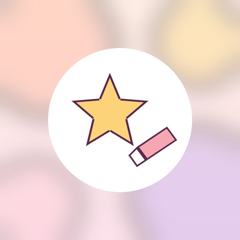 A yellow star with a pink eraser beside it in a white circle