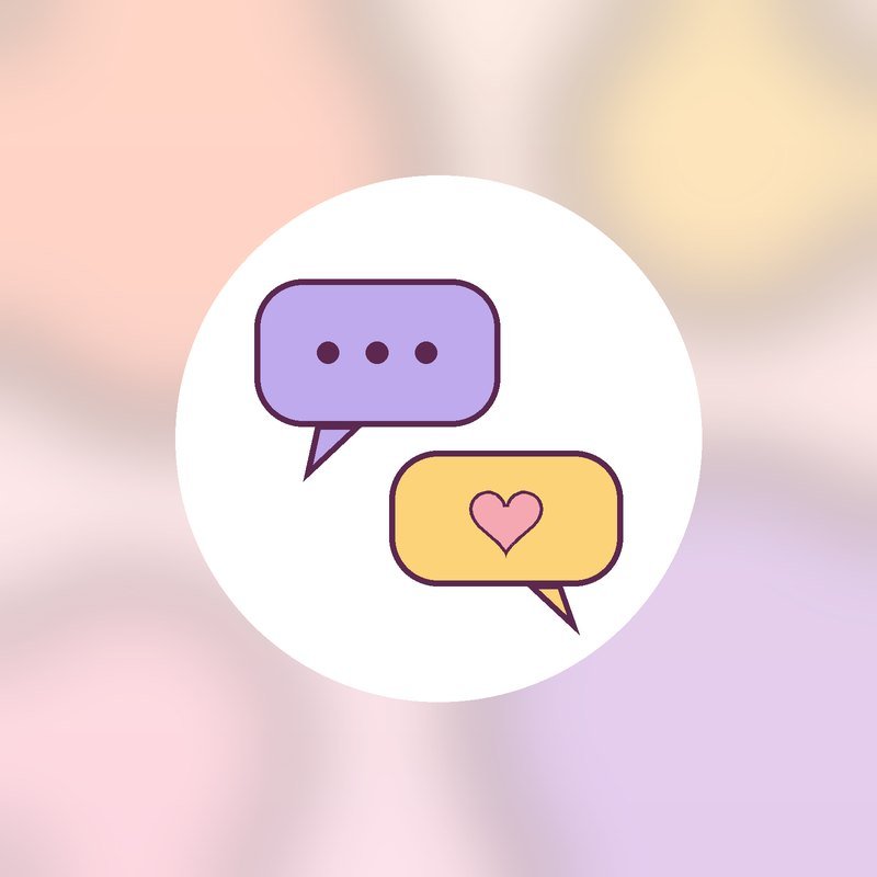 Two speech bubbles, one with three dots and one with a small heart