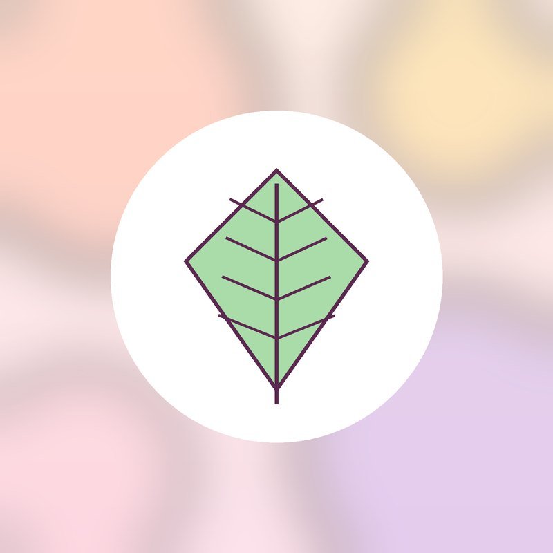 A single green leaf drawn in a white circle on a warm background