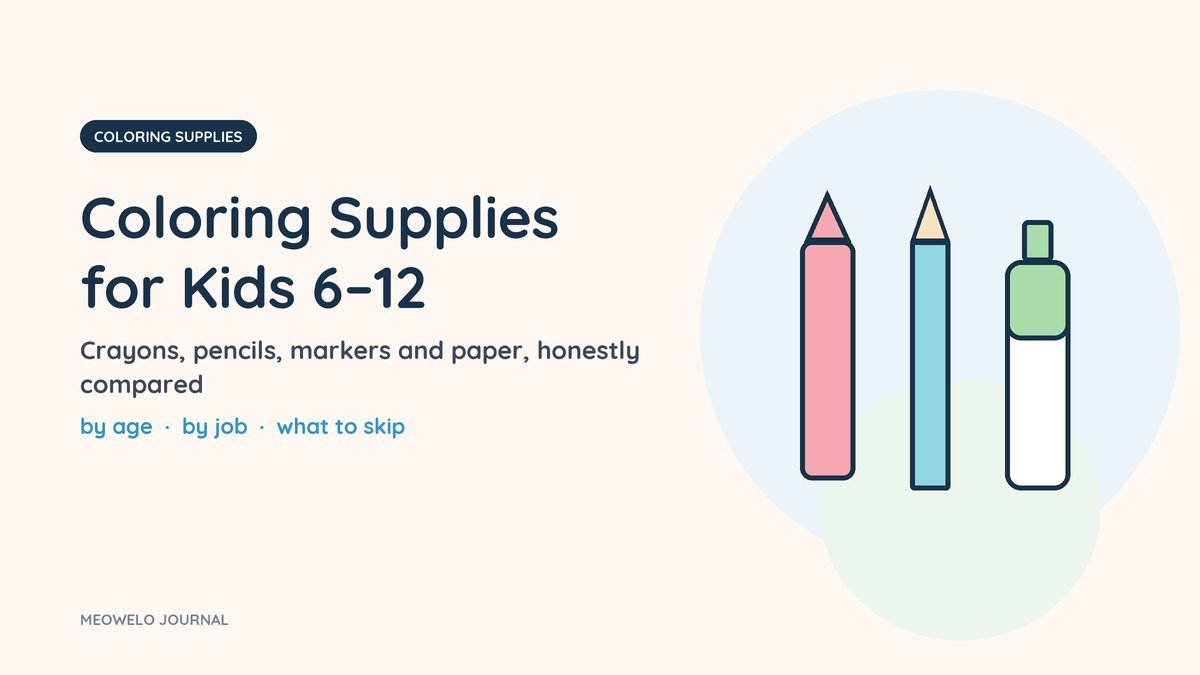 Coloring Supplies for Kids: a crayon, a colored pencil and a marker side by side
