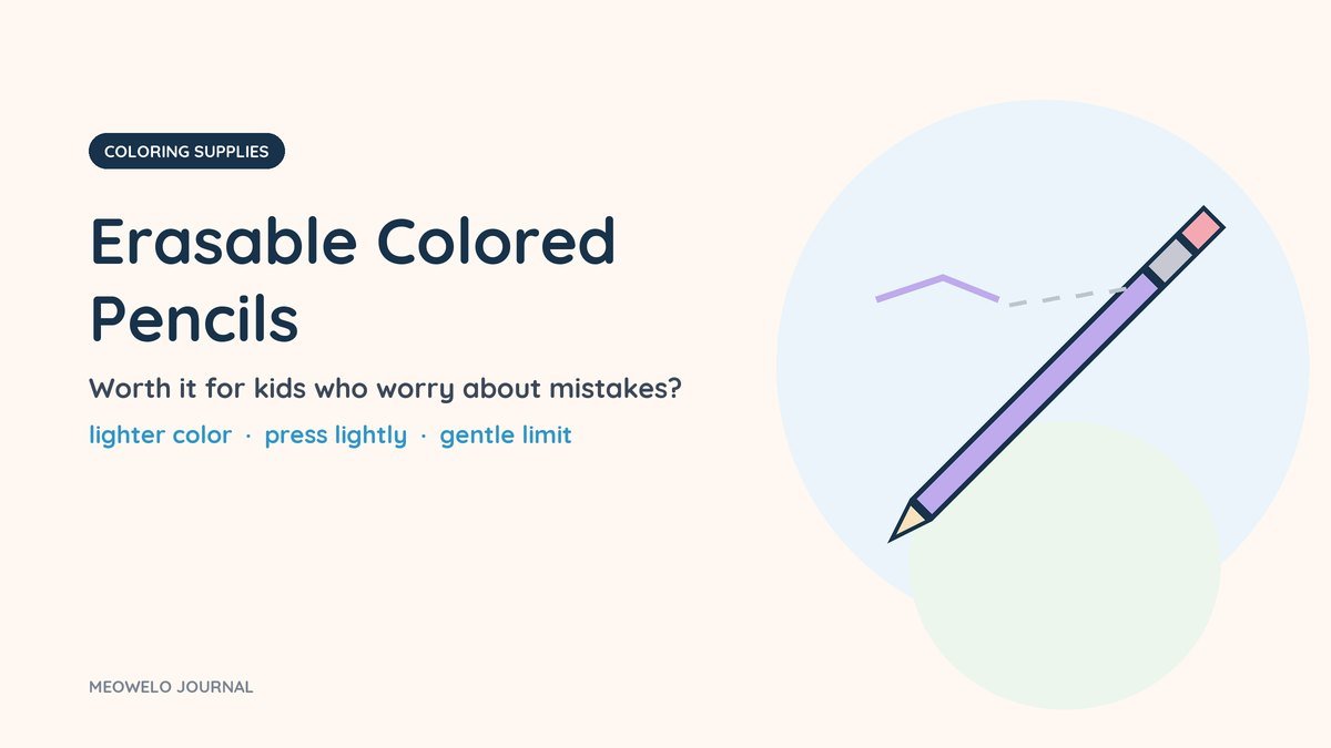 Erasable Colored Pencils: a lilac pencil with a pink eraser and a line fading into gray dashes