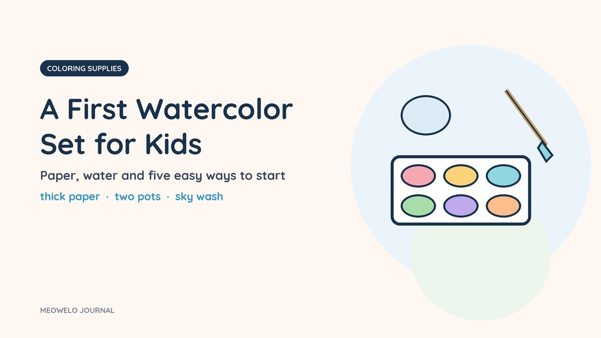 A First Watercolor Set for Kids: a paint palette with six colors, a brush and a water pot
