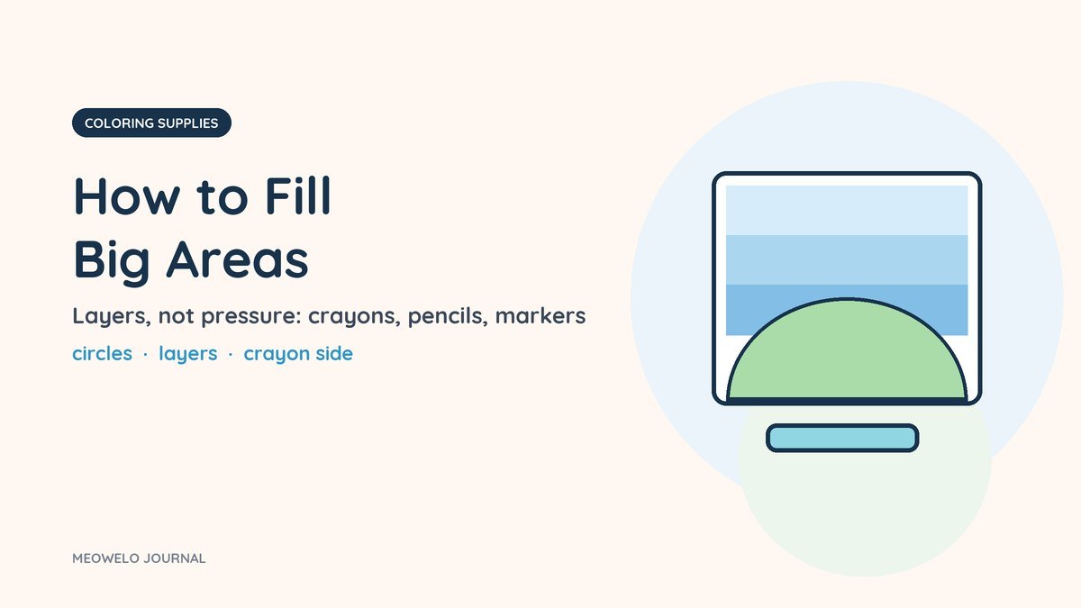 How to Fill Big Areas: a framed page with a sky colored in three blue bands above a green hill