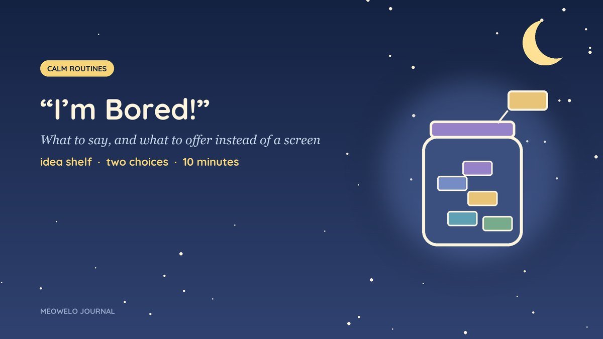 “I’m Bored!”: a boredom jar full of colorful idea slips under a starry night-blue sky
