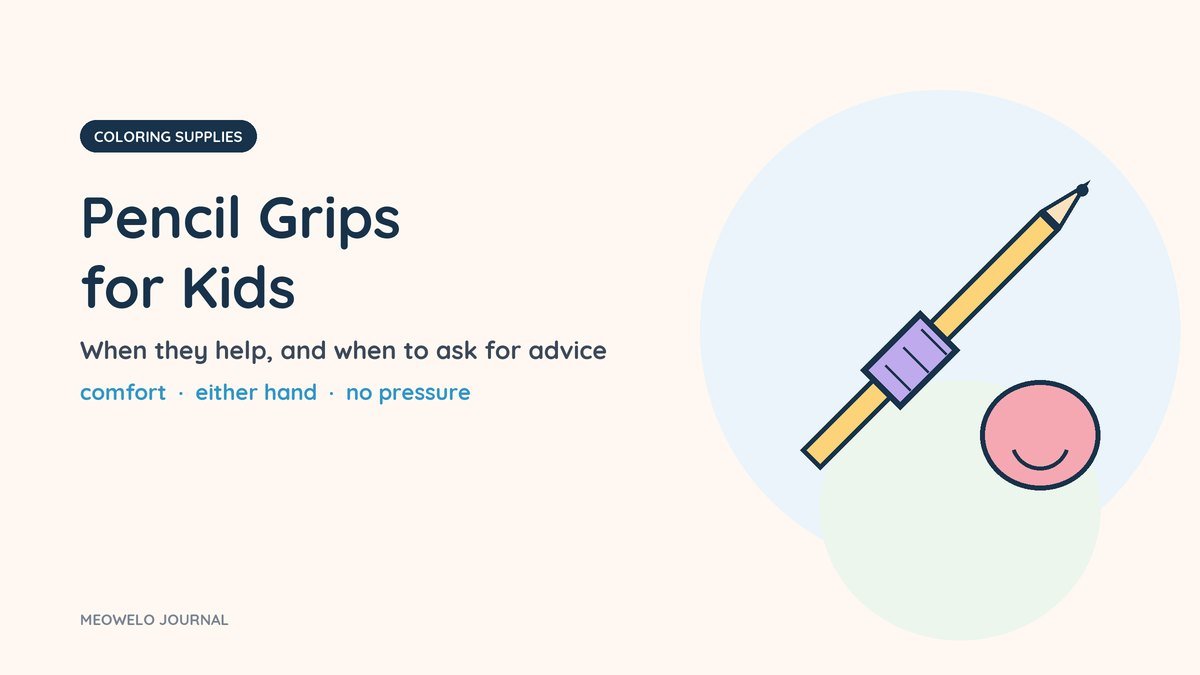 Pencil Grips for Kids: a yellow pencil with a lilac grip sleeve beside a pink grip