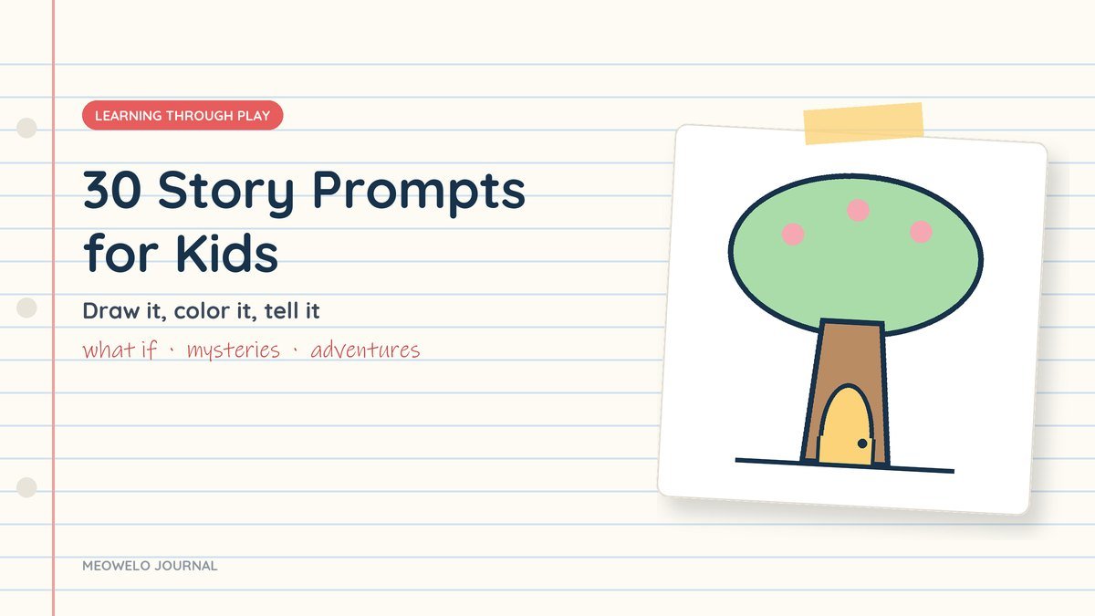 30 Story Prompts for Kids: a tree with a small yellow door between its roots