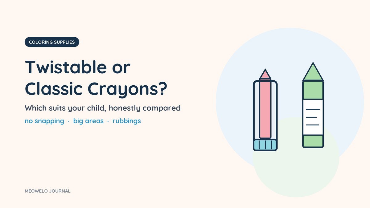Twistable vs Classic Crayons: a twist-up crayon in a plastic barrel beside a classic paper-wrapped crayon