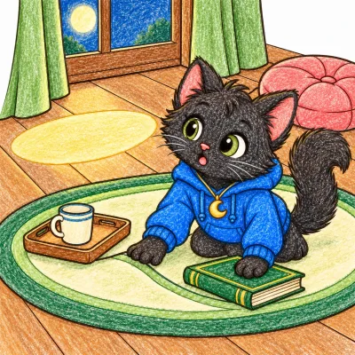 Scene 3 of Lunai and the Quiet Moon, “The Busy Paws”, colored with crayons