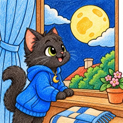 Scene 4 of Lunai and the Quiet Moon, “The Moon Appears”, colored with crayons