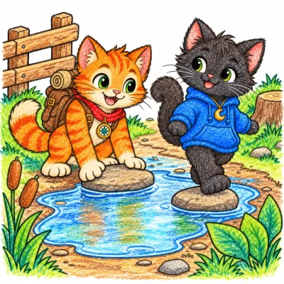 Scene 8 of Lunai and the Quiet Moon, “The Puddle Detour”, colored with crayons