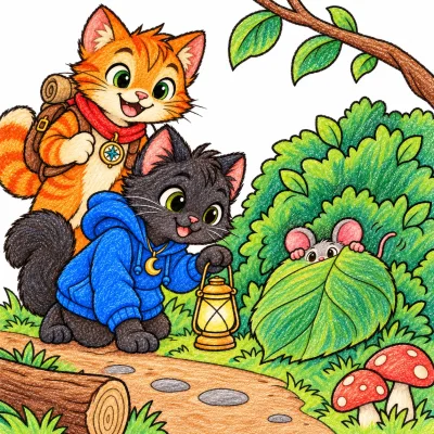 Scene 9 of Lunai and the Quiet Moon, “The Rustling Bush”, colored with crayons