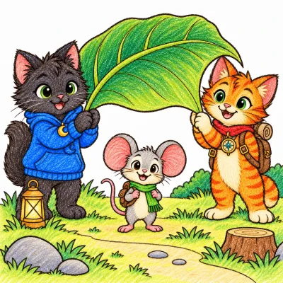 Scene 10 of Lunai and the Quiet Moon, “Pico and the Giant Leaf”, colored with crayons