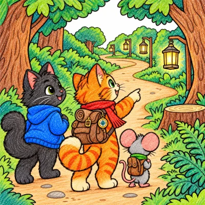 Scene 11 of Lunai and the Quiet Moon, “The Lights Ahead”, colored with crayons