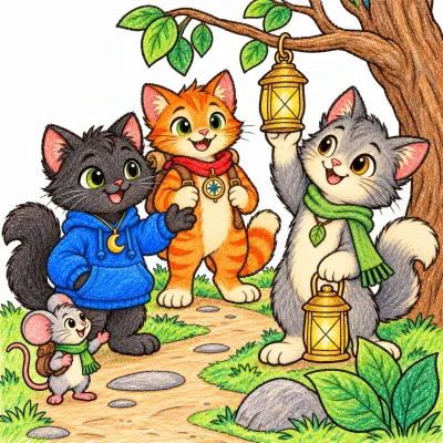 Scene 12 of Lunai and the Quiet Moon, “Meeting Myro”, colored with crayons
