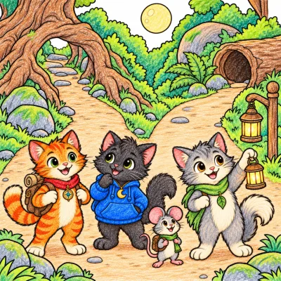 Scene 13 of Lunai and the Quiet Moon, “A Path Full of Possibilities”, colored with crayons