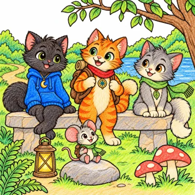 Scene 15 of Lunai and the Quiet Moon, “The Lantern Pause”, colored with crayons
