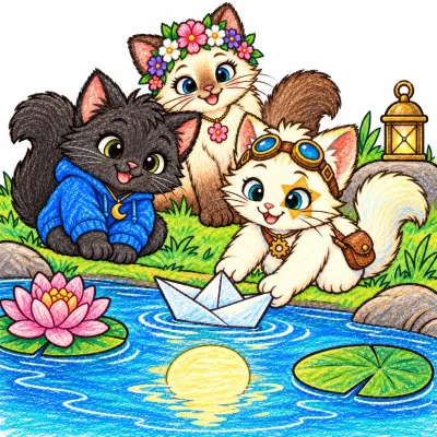 Scene 19 of Lunai and the Quiet Moon, “The Reflection Is Moving”, colored with crayons
