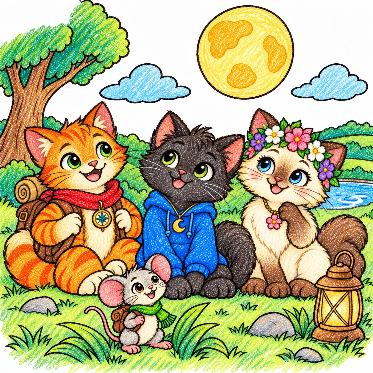Scene 22 of Lunai and the Quiet Moon, “Not Actually Silent”, colored with crayons