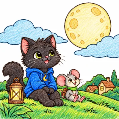 Scene 23 of Lunai and the Quiet Moon, “The Quiet Moon”, colored with crayons