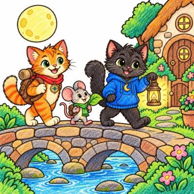 Scene 24 of Lunai and the Quiet Moon, “The Way Home”, colored with crayons