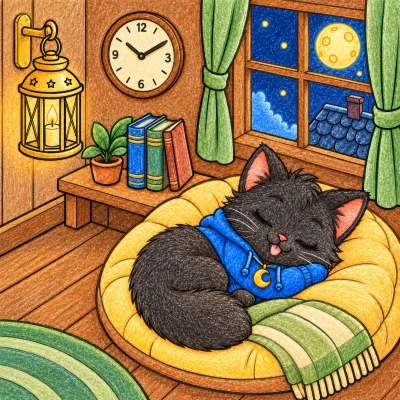 Scene 25 of Lunai and the Quiet Moon, “Back at the Window”, colored with crayons